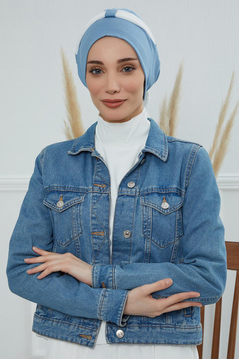 غطاء رأس عمامة ثنائي اللون مع شريط شيفون، غطاء رأس إسلامي عصري للنساء، غطاء رأس متعدد الاستخدامات جاهز للارتداء للنساء، B-24