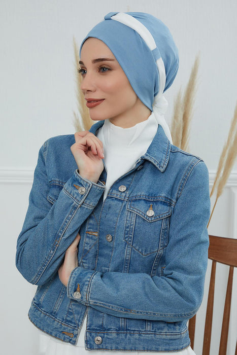 غطاء رأس عمامة ثنائي اللون مع شريط شيفون، غطاء رأس إسلامي عصري للنساء، غطاء رأس متعدد الاستخدامات جاهز للارتداء للنساء، B-24