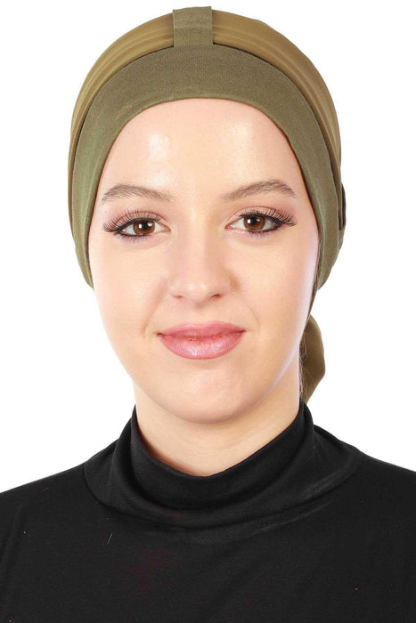 Cotton Instant Turban with Chiffon Band, Lightweight Multicolor Pre-tied Turban Bonnet Cap for Women, Stylish Belted Turban for Hijab,B-36
