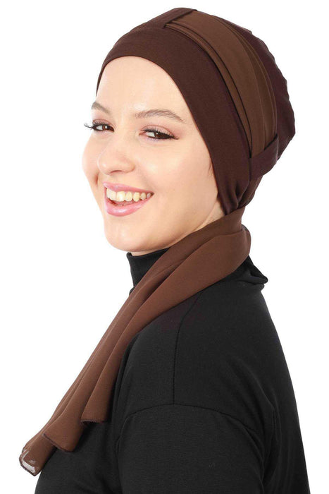 عمامة قطنية فورية مع شريط شيفون، قبعة عمامة خفيفة الوزن متعددة الألوان مربوطة مسبقًا للنساء، عمامة أنيقة بحزام للحجاب، B-36