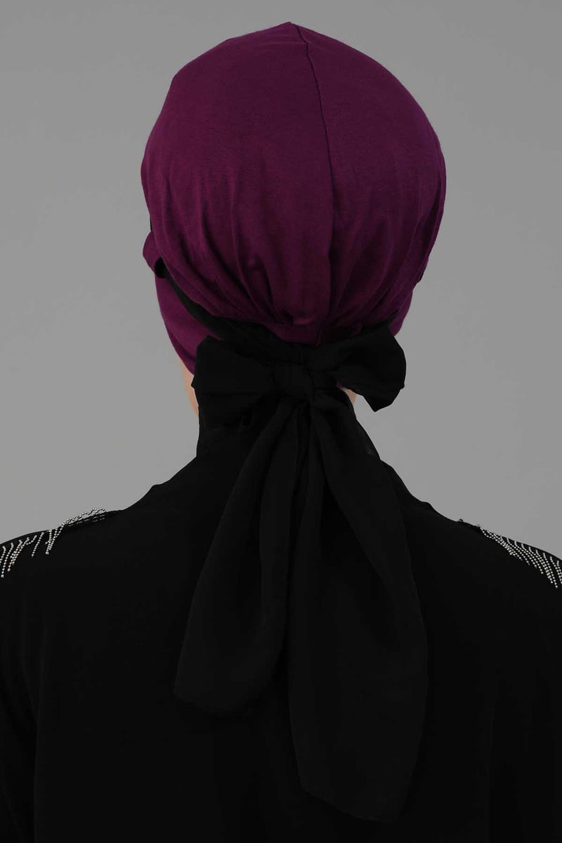 Dual Tone Instant Turban Bonnet with Chiffon Band, Fashionable Muslim Head Covering for Women, Ready-to-Wear Versatile Women Head Wrap,B-24