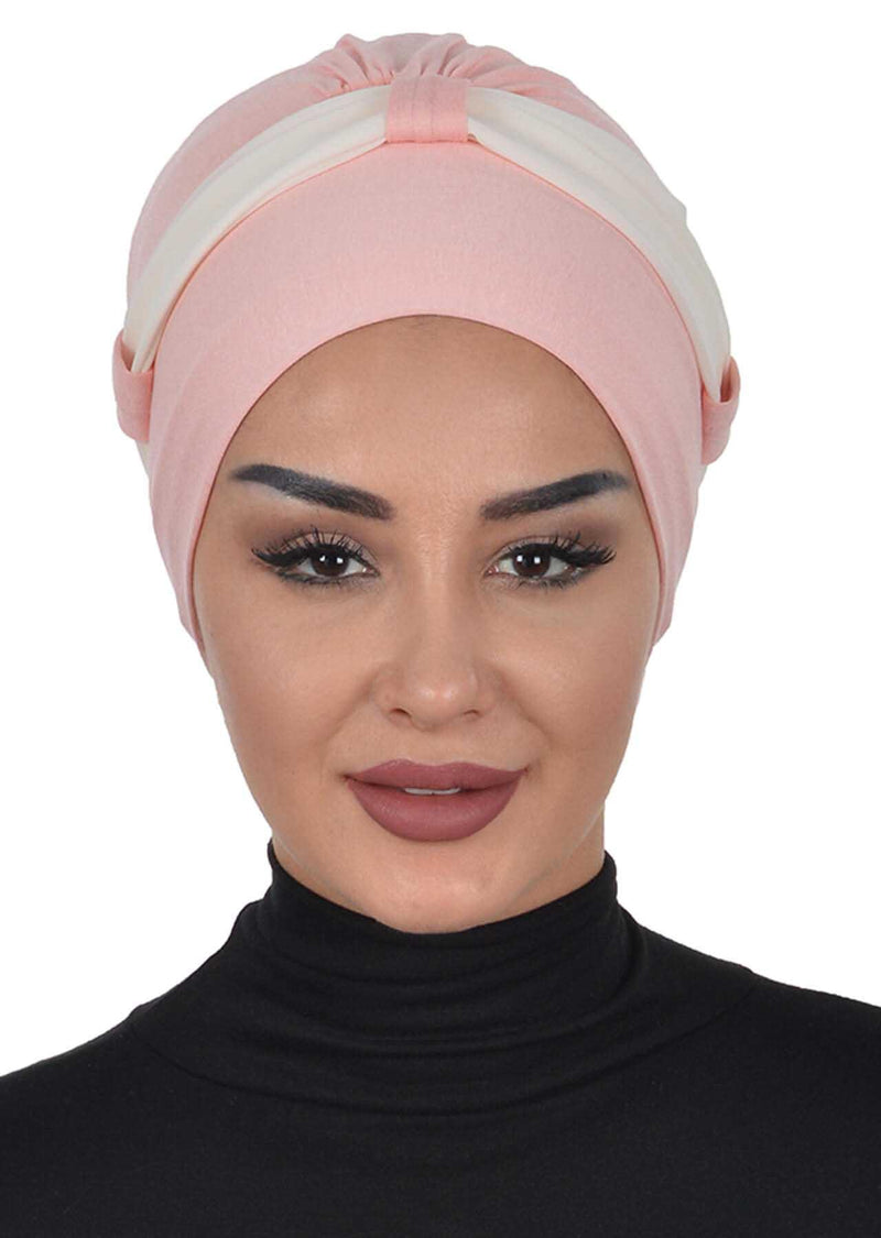 Dual Tone Instant Turban Bonnet with Chiffon Band, Fashionable Muslim Head Covering for Women, Ready-to-Wear Versatile Women Head Wrap,B-24