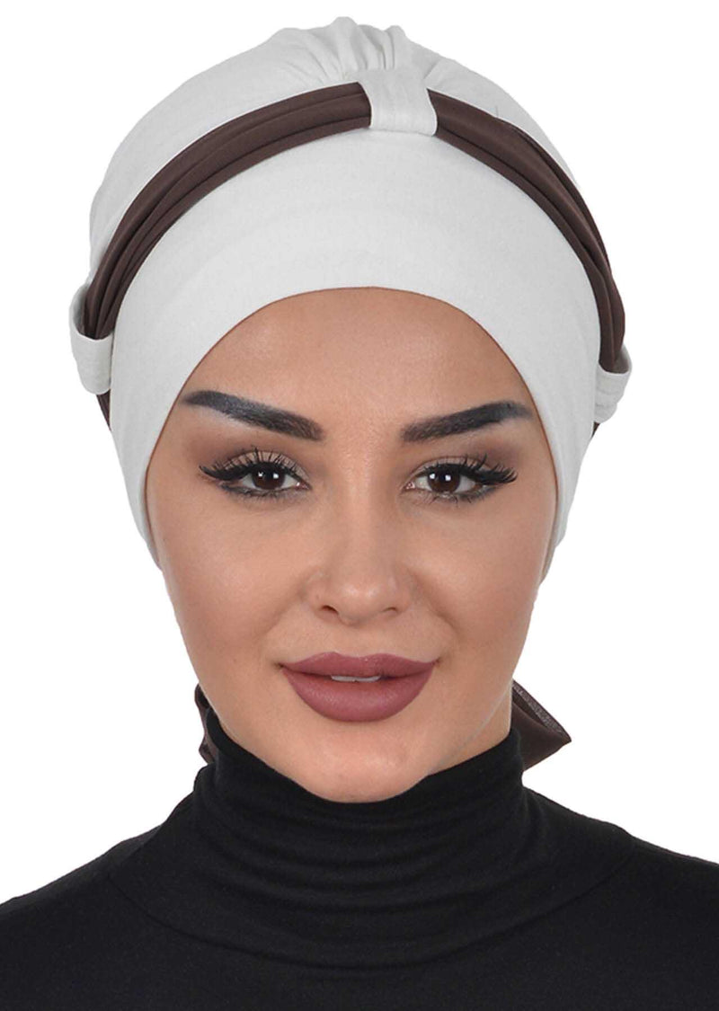 Dual Tone Instant Turban Bonnet with Chiffon Band, Fashionable Muslim Head Covering for Women, Ready-to-Wear Versatile Women Head Wrap,B-24
