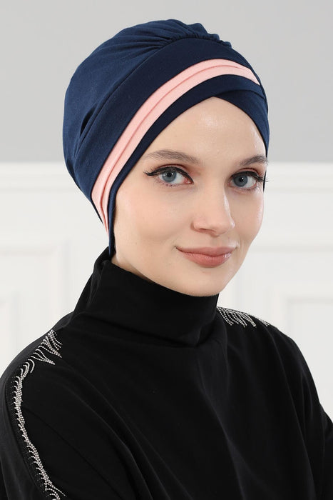 Multicolor Pre-Tied Turban Headband for Women, Easy Wrap Stylish Hijab Cap, Comfortable Cotton Alopecia and Chemo Headwear Bonnet Cap,B-23