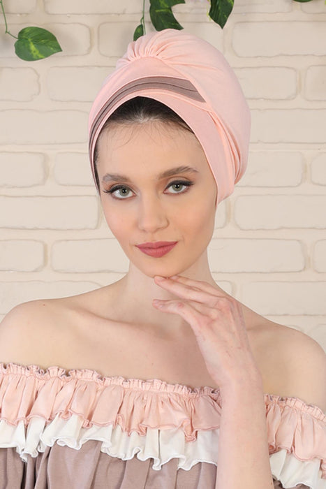 Multicolor Pre-Tied Turban Headband for Women, Easy Wrap Stylish Hijab Cap, Comfortable Cotton Alopecia and Chemo Headwear Bonnet Cap,B-23