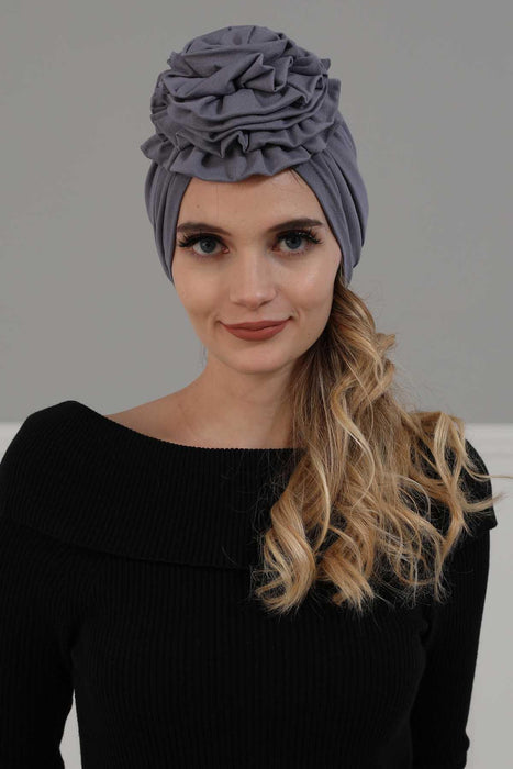 Instant Turban Cotton Scarf Head Wrap Scarfs For Women Hat Rose Detail Plain Bonnet Cap,B-21