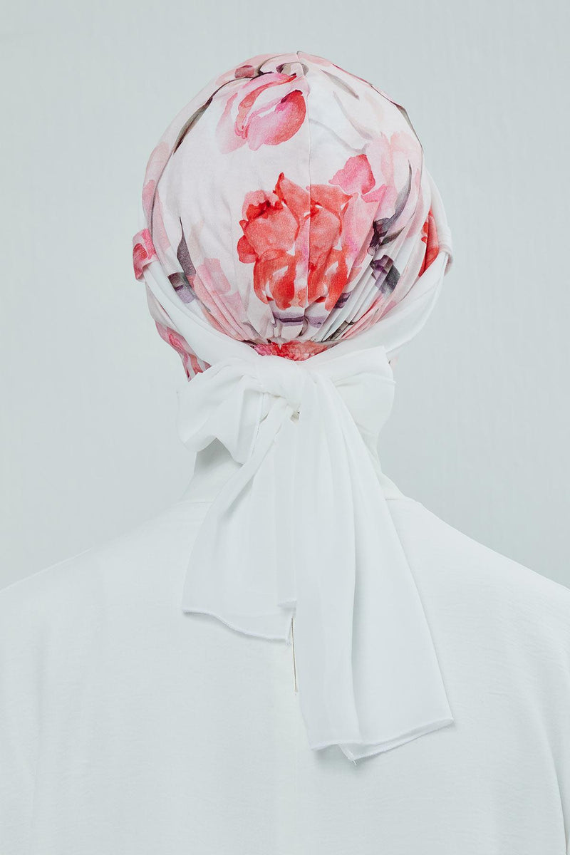 Instant Turban Cotton Scarf Head Wrap with Chiffon Headband, Lightweight Multicolor Headwear Bonnet Cap with Various Pattern Options,B-24YD