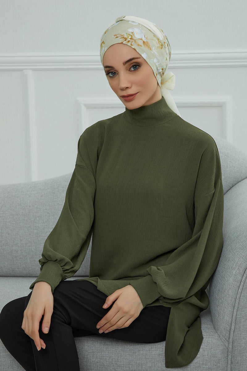 Instant Turban Cotton Scarf Head Wrap with Chiffon Headband, Lightweight Multicolor Headwear Bonnet Cap with Various Pattern Options,B-24YD