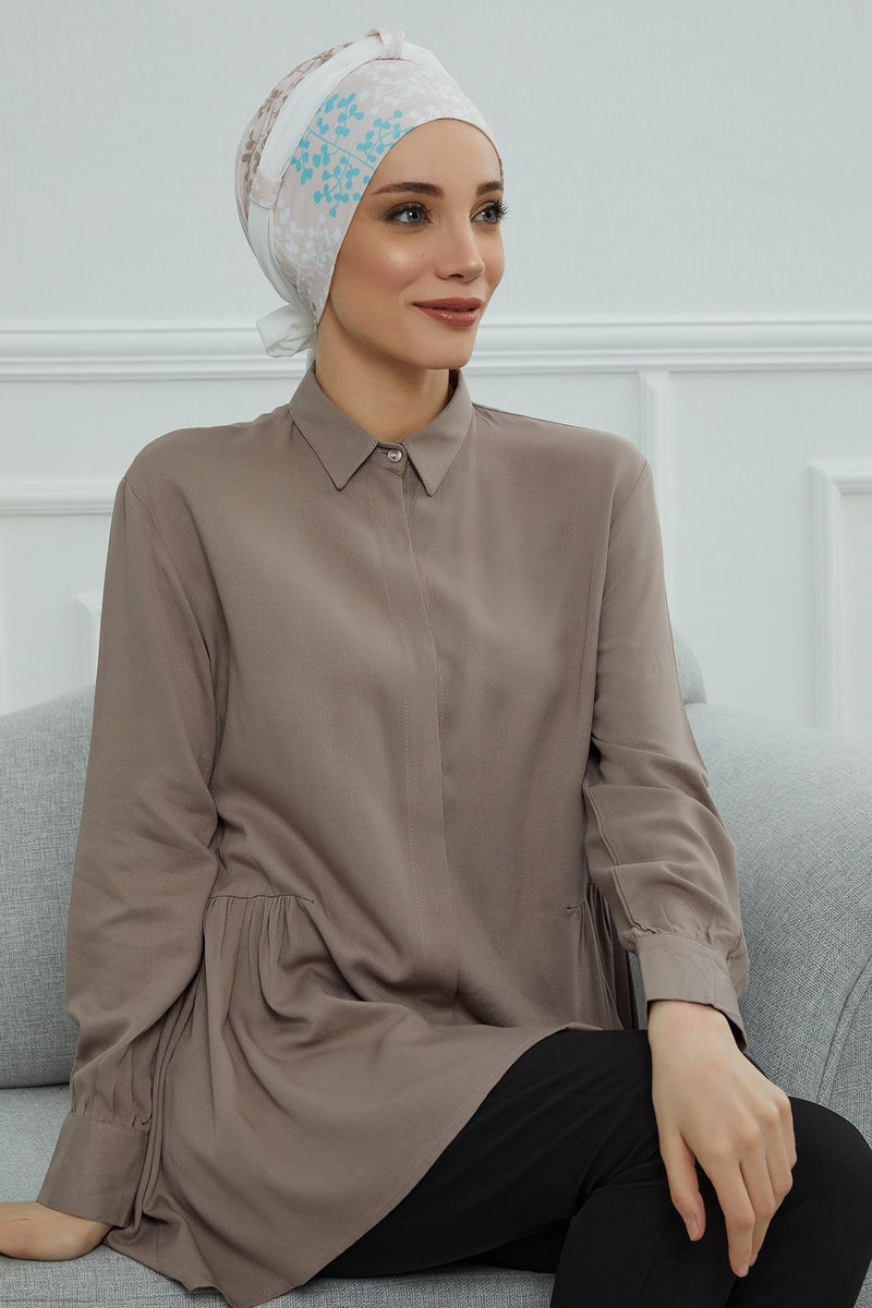 Instant Turban Cotton Scarf Head Wrap with Chiffon Headband, Lightweight Multicolor Headwear Bonnet Cap with Various Pattern Options,B-24YD