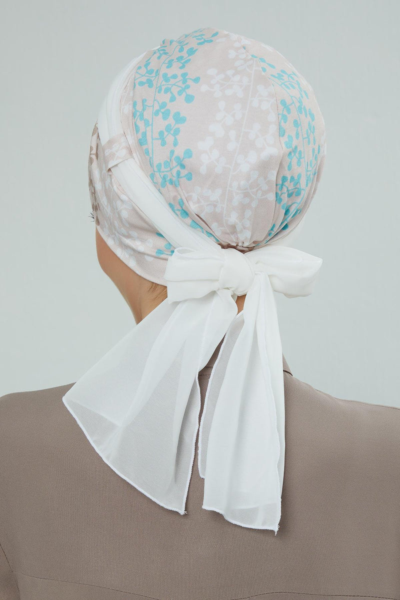 Instant Turban Cotton Scarf Head Wrap with Chiffon Headband, Lightweight Multicolor Headwear Bonnet Cap with Various Pattern Options,B-24YD