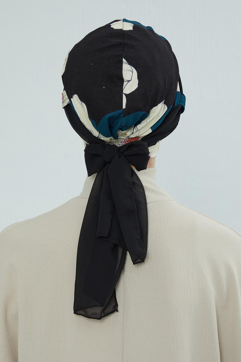 Instant Turban Cotton Scarf Head Wrap with Chiffon Headband, Lightweight Multicolor Headwear Bonnet Cap with Various Pattern Options,B-24YD