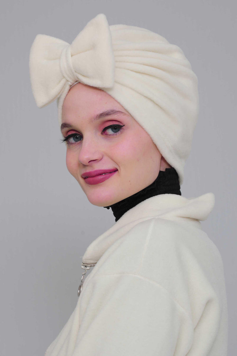Instant Turban Fleece Removable Big Bowtie Scarf Head Wrap Chemo Headwear Bonnet Cap for Women,B-27P