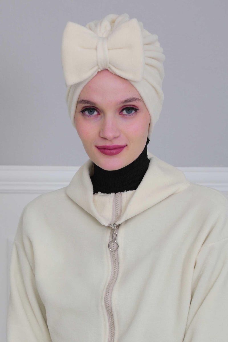 Instant Turban Fleece Removable Big Bowtie Scarf Head Wrap Chemo Headwear Bonnet Cap for Women,B-27P