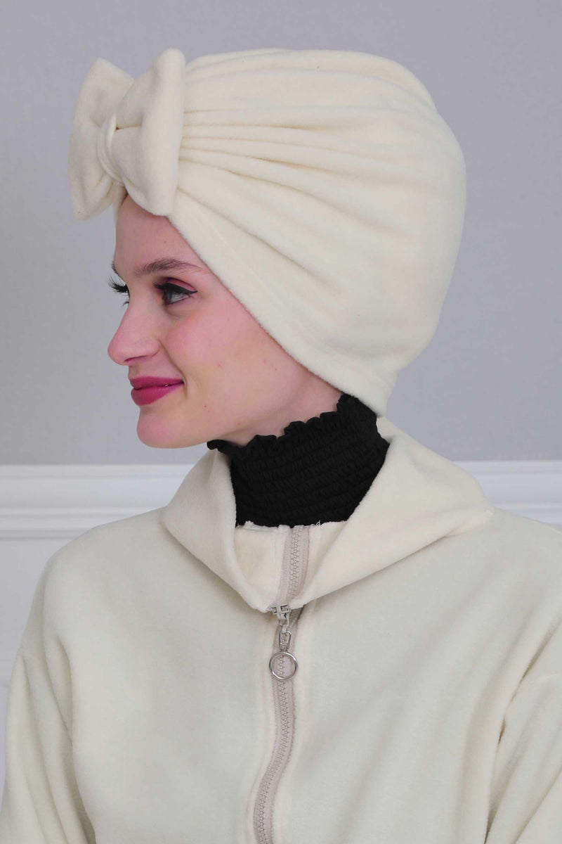 Instant Turban Fleece Removable Big Bowtie Scarf Head Wrap Chemo Headwear Bonnet Cap for Women,B-27P