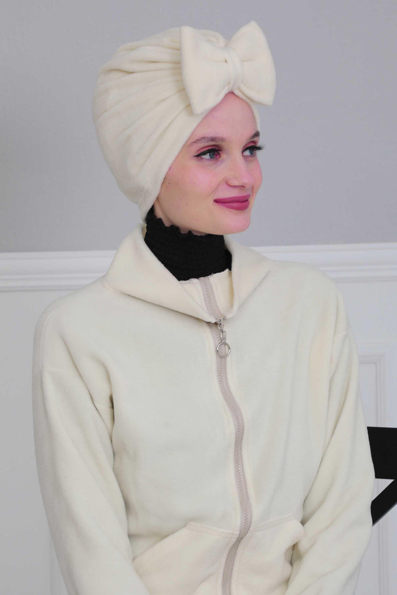 Instant Turban Fleece Removable Big Bowtie Scarf Head Wrap Chemo Headwear Bonnet Cap for Women,B-27P
