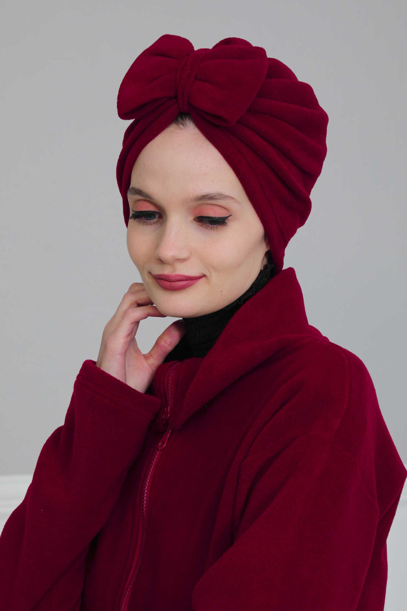 Instant Turban Fleece Removable Big Bowtie Scarf Head Wrap Chemo Headwear Bonnet Cap for Women,B-27P