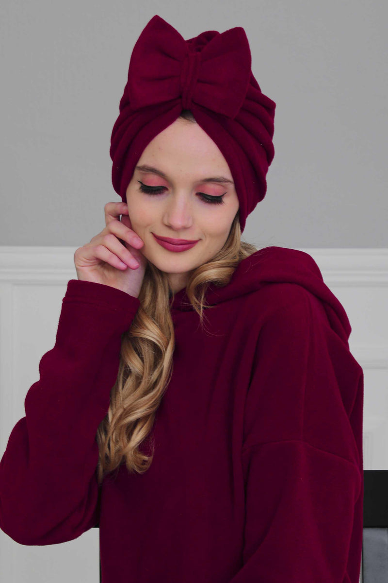 Instant Turban Fleece Removable Big Bowtie Scarf Head Wrap Chemo Headwear Bonnet Cap for Women,B-27P