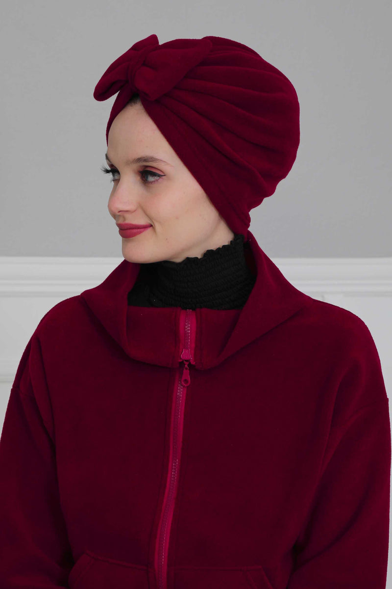 Instant Turban Fleece Removable Big Bowtie Scarf Head Wrap Chemo Headwear Bonnet Cap for Women,B-27P