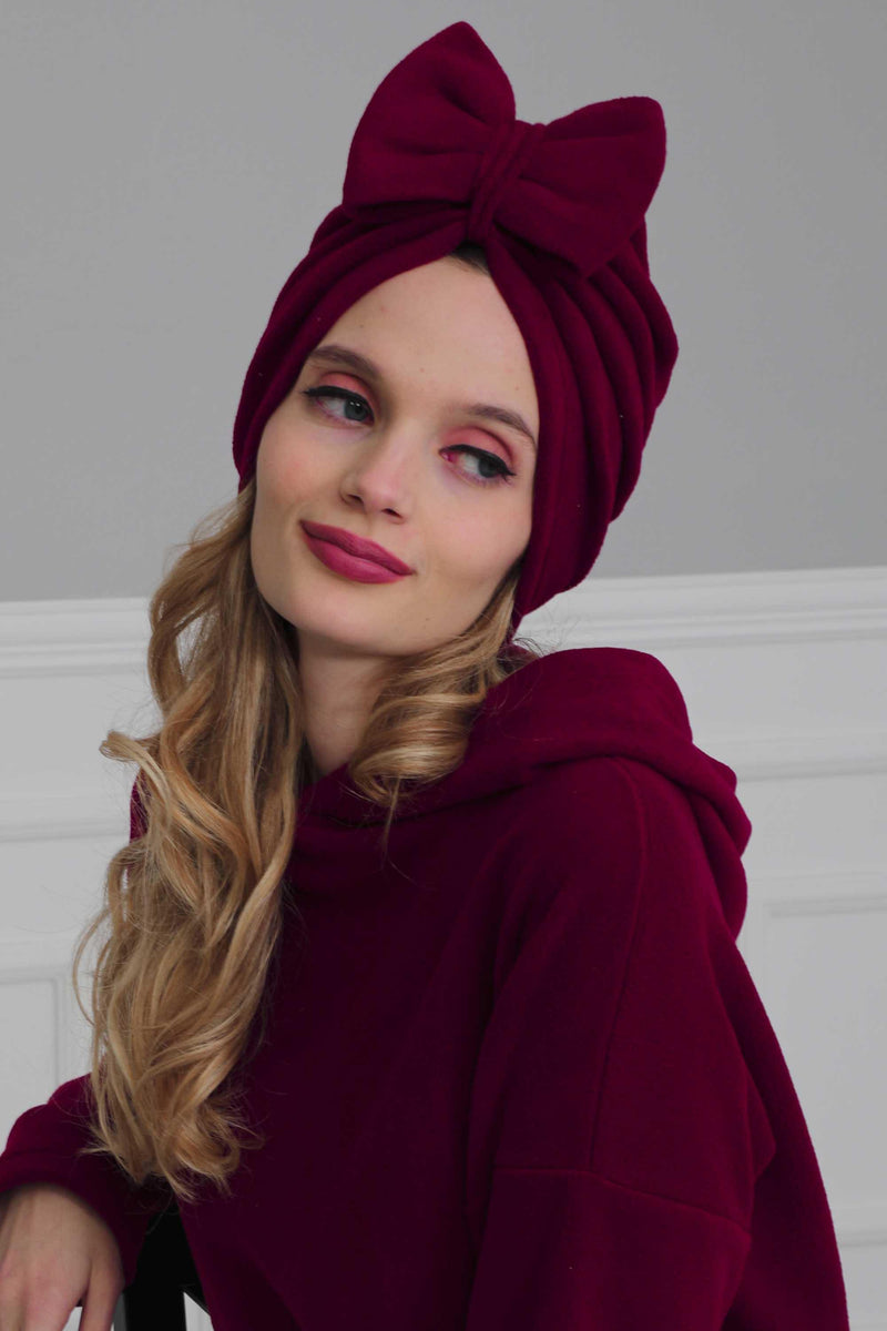 Instant Turban Fleece Removable Big Bowtie Scarf Head Wrap Chemo Headwear Bonnet Cap for Women,B-27P
