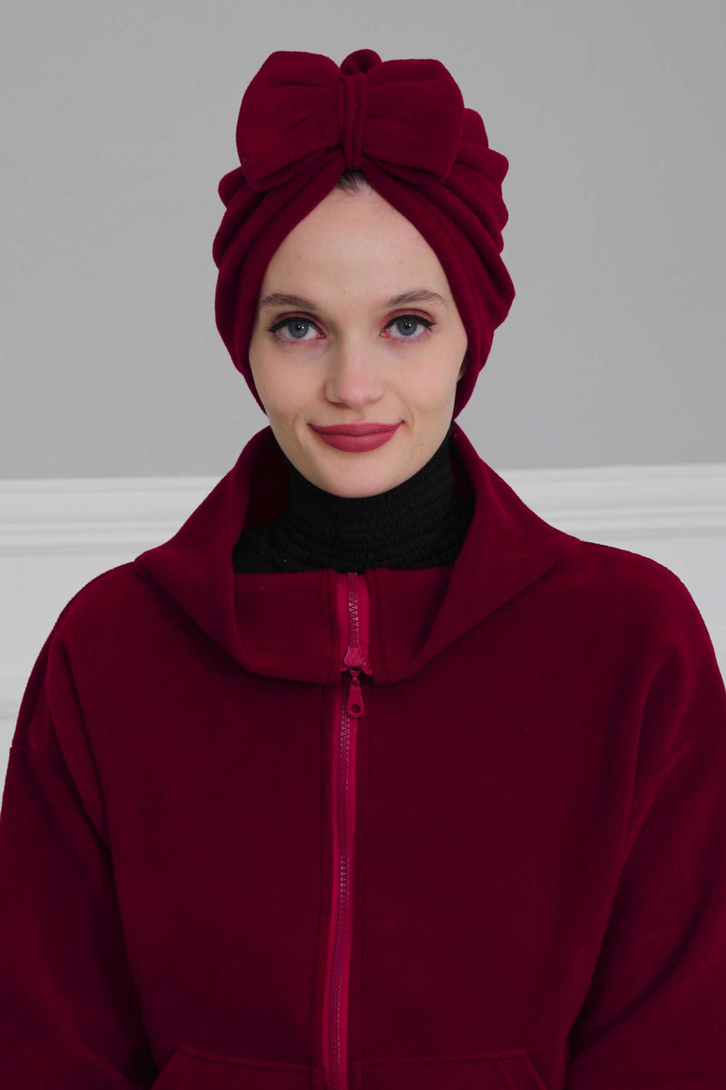 Instant Turban Fleece Removable Big Bowtie Scarf Head Wrap Chemo Headwear Bonnet Cap for Women,B-27P