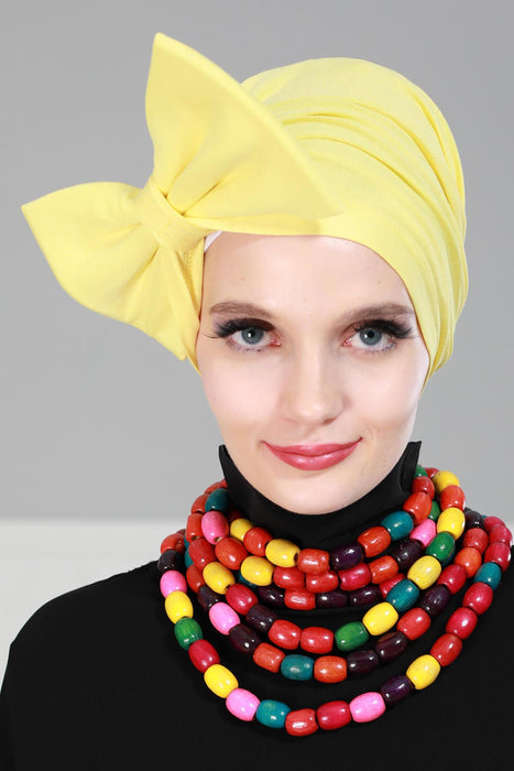 حجاب عمامة فوري قابل للتمدد بعقدة على شكل فيونكة للنساء، غطاء رأس فوري للملابس العصرية العصرية، قبعة بونيه كبيرة مربوطة مسبقًا، أغطية رأس كيميائية، B-11