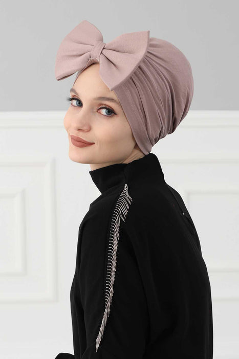 Bow-Knot Stretch Instant Turban Hijab for Women, Modern Modest Wear Instant Headwrap, Pre-Tied Big Bowtie Bonnet Cap, Chemo Headwear,B-11