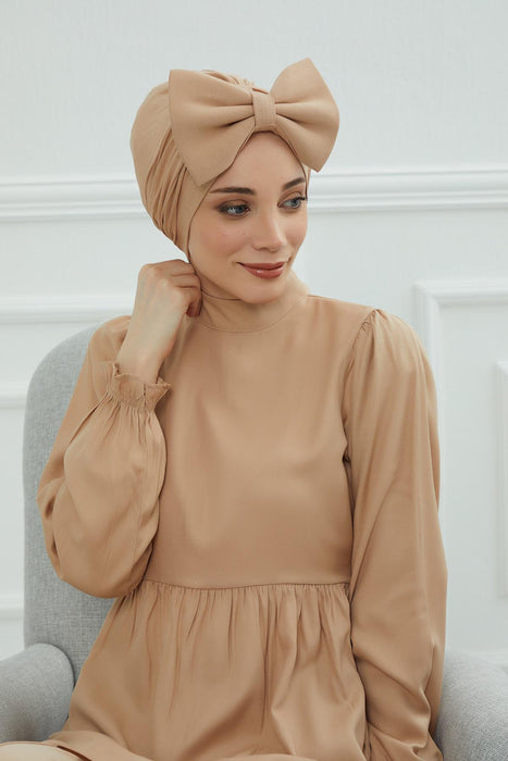 Instant Turban for Women Cotton Head Wrap Lightweight Head Scarf Big Bowtie Bonnet Cap,B-11