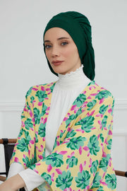 Stylish Cotton Instant Turban For Women Plain Head Wrap, Trendy Soft Beanie Hat for Daily Occasions, Comfortable Chemo Headwear,B-25 Green