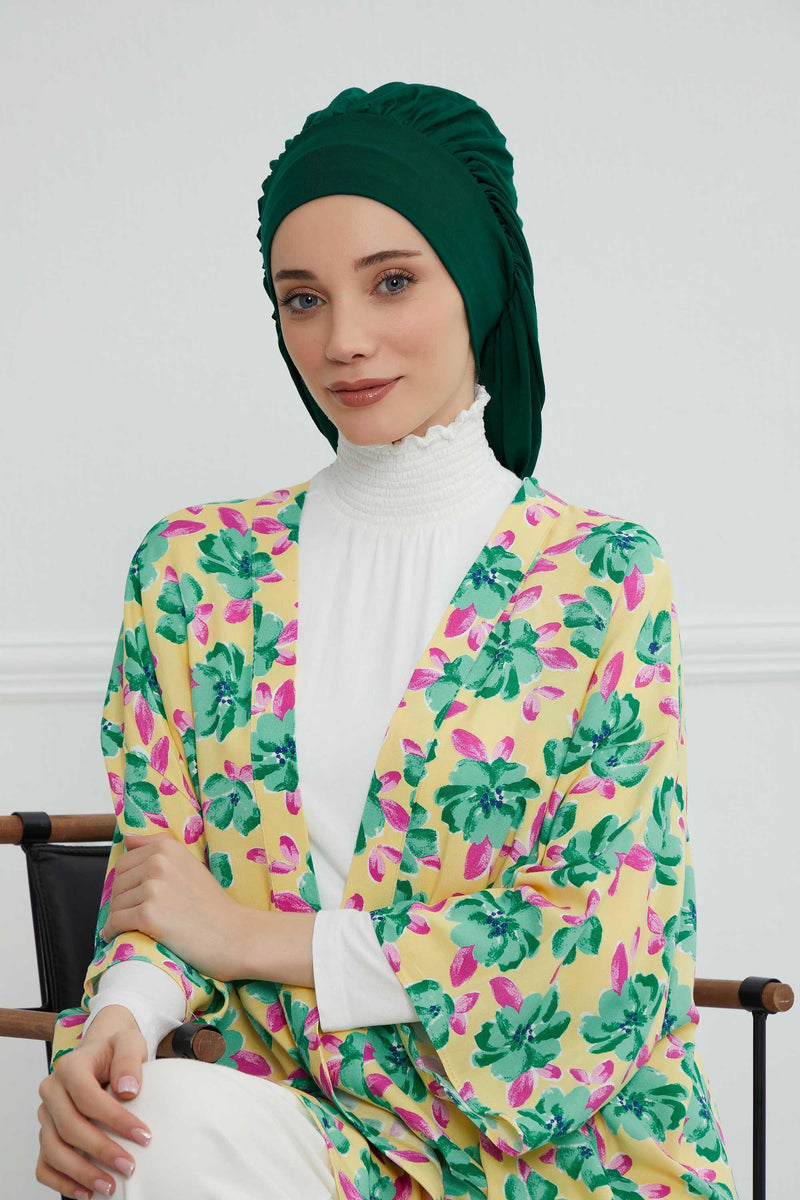 Stylish Cotton Instant Turban For Women Plain Head Wrap, Trendy Soft Beanie Hat for Daily Occasions, Comfortable Chemo Headwear,B-25 Green