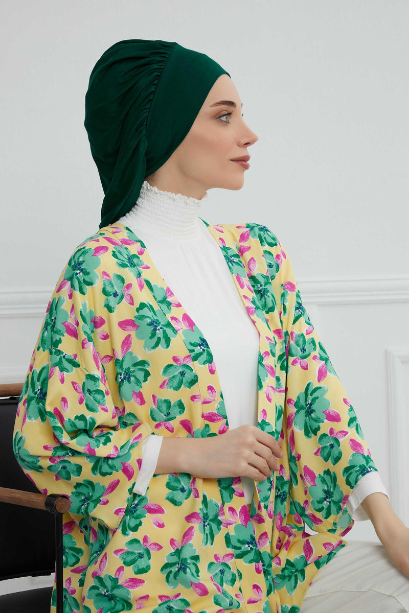 Stylish Cotton Instant Turban For Women Plain Head Wrap, Trendy Soft Beanie Hat for Daily Occasions, Comfortable Chemo Headwear,B-25 Green