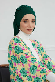 Stylish Cotton Instant Turban For Women Plain Head Wrap, Trendy Soft Beanie Hat for Daily Occasions, Comfortable Chemo Headwear,B-25 Green