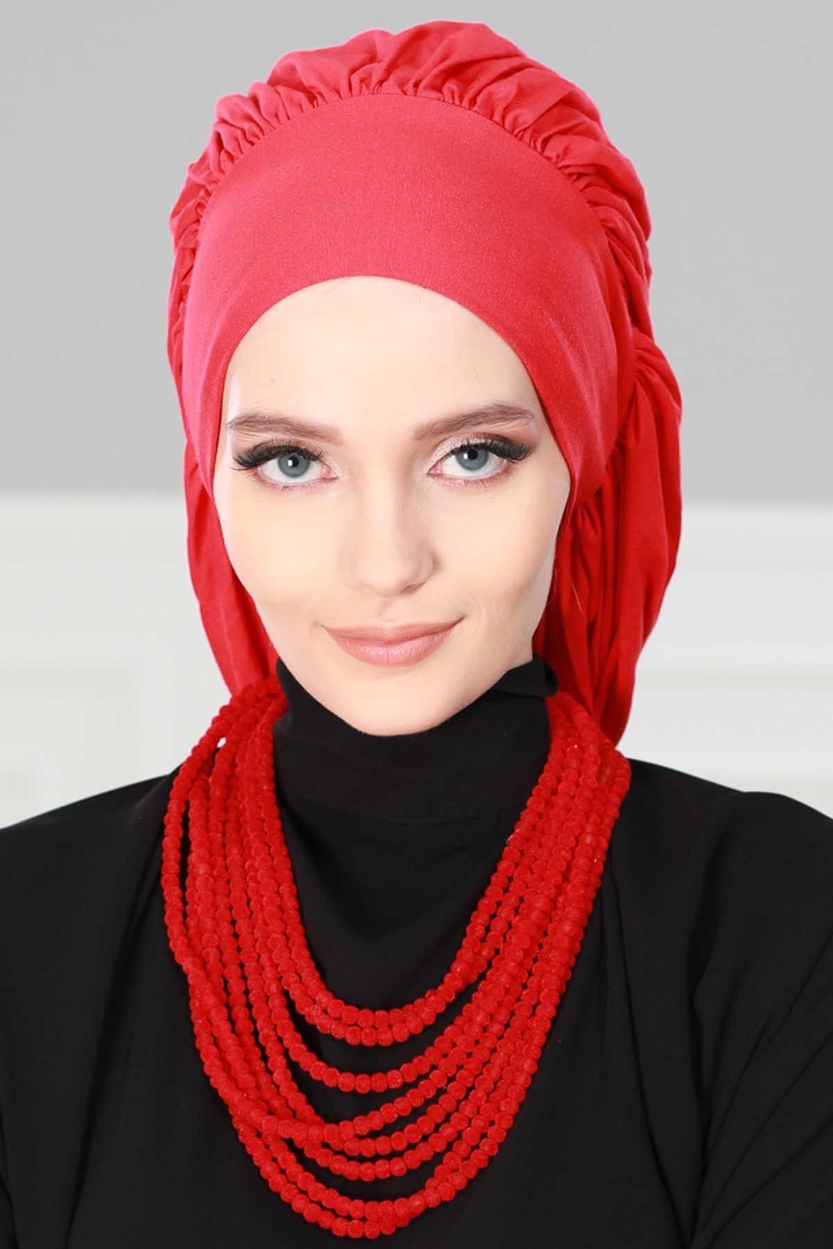 Stylish Cotton Instant Turban For Women Plain Head Wrap, Trendy Soft Beanie Hat for Daily Occasions, Comfortable Chemo Headwear,B-25 Red