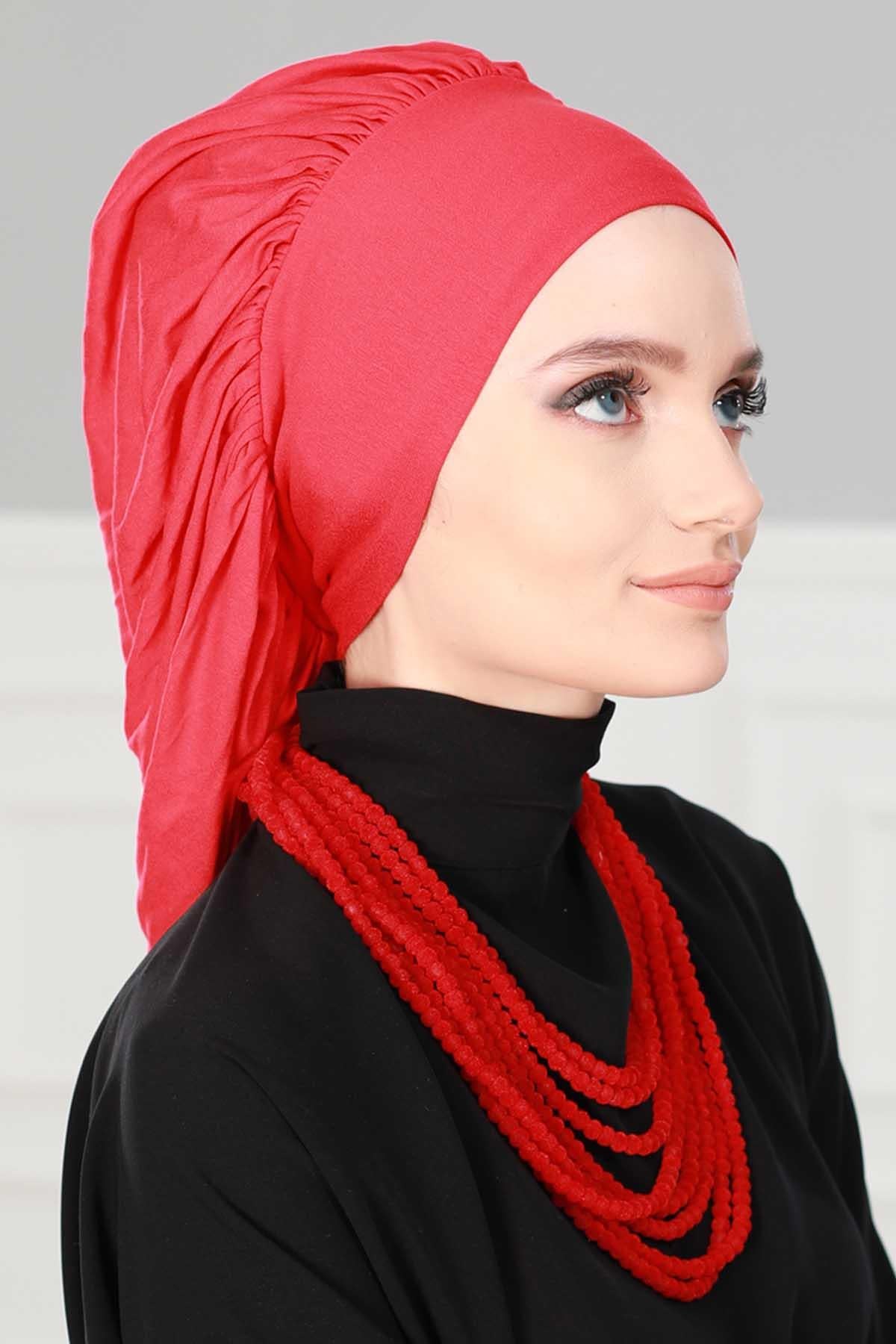 Stylish Cotton Instant Turban For Women Plain Head Wrap, Trendy Soft Beanie Hat for Daily Occasions, Comfortable Chemo Headwear,B-25 Red