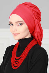 Stylish Cotton Instant Turban For Women Plain Head Wrap, Trendy Soft Beanie Hat for Daily Occasions, Comfortable Chemo Headwear,B-25 Red