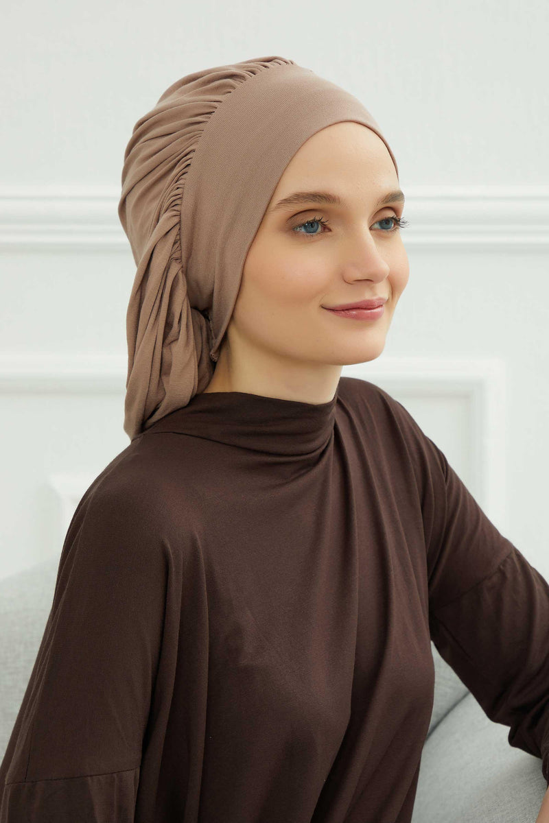 Stylish Cotton Instant Turban For Women Plain Head Wrap, Trendy Soft Beanie Hat for Daily Occasions, Comfortable Chemo Headwear,B-25 Mink