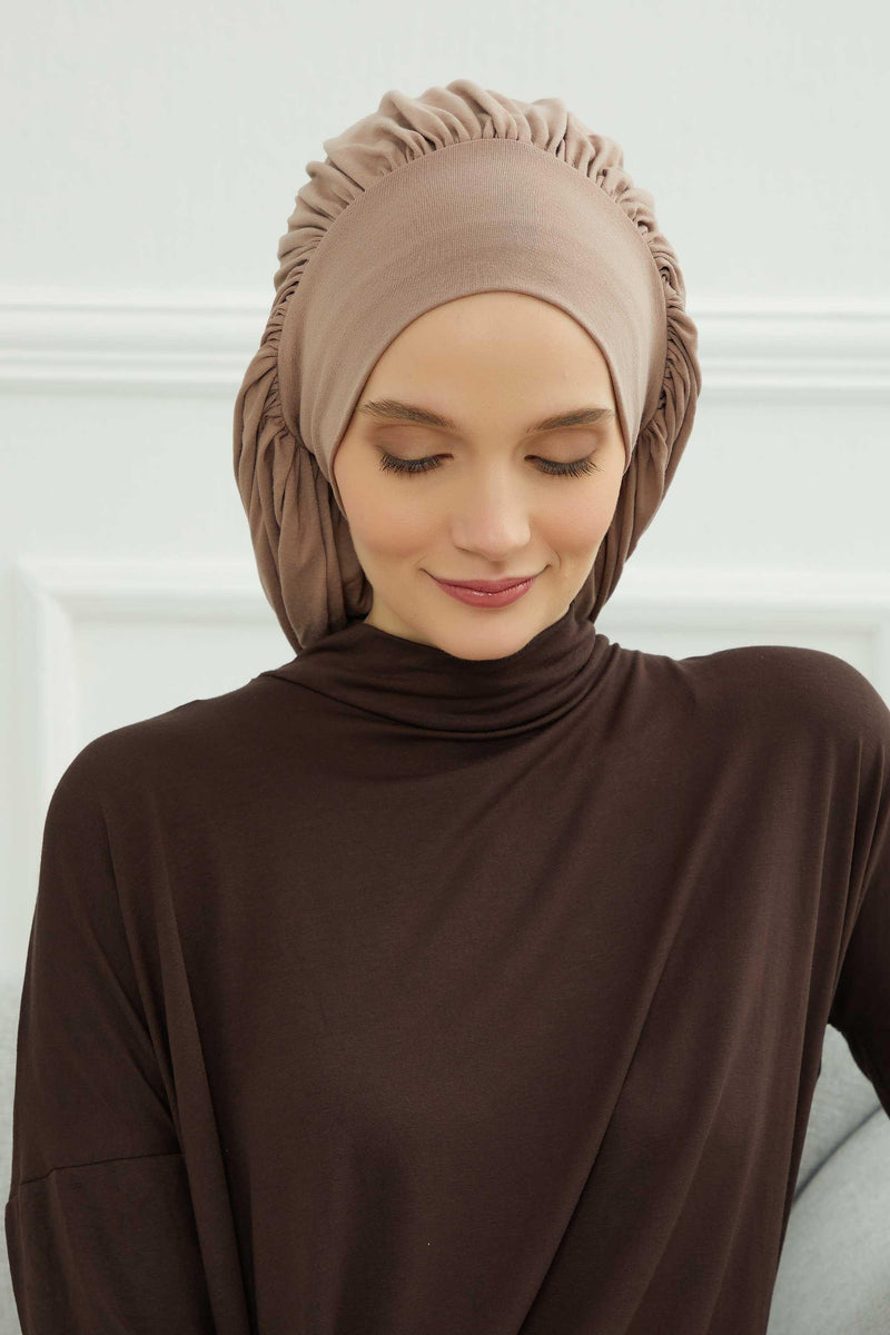 Stylish Cotton Instant Turban For Women Plain Head Wrap, Trendy Soft Beanie Hat for Daily Occasions, Comfortable Chemo Headwear,B-25 Mink