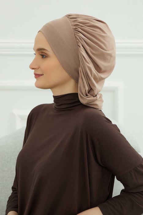 Stylish Cotton Instant Turban For Women Plain Head Wrap, Trendy Soft Beanie Hat for Daily Occasions, Comfortable Chemo Headwear,B-25 Mink