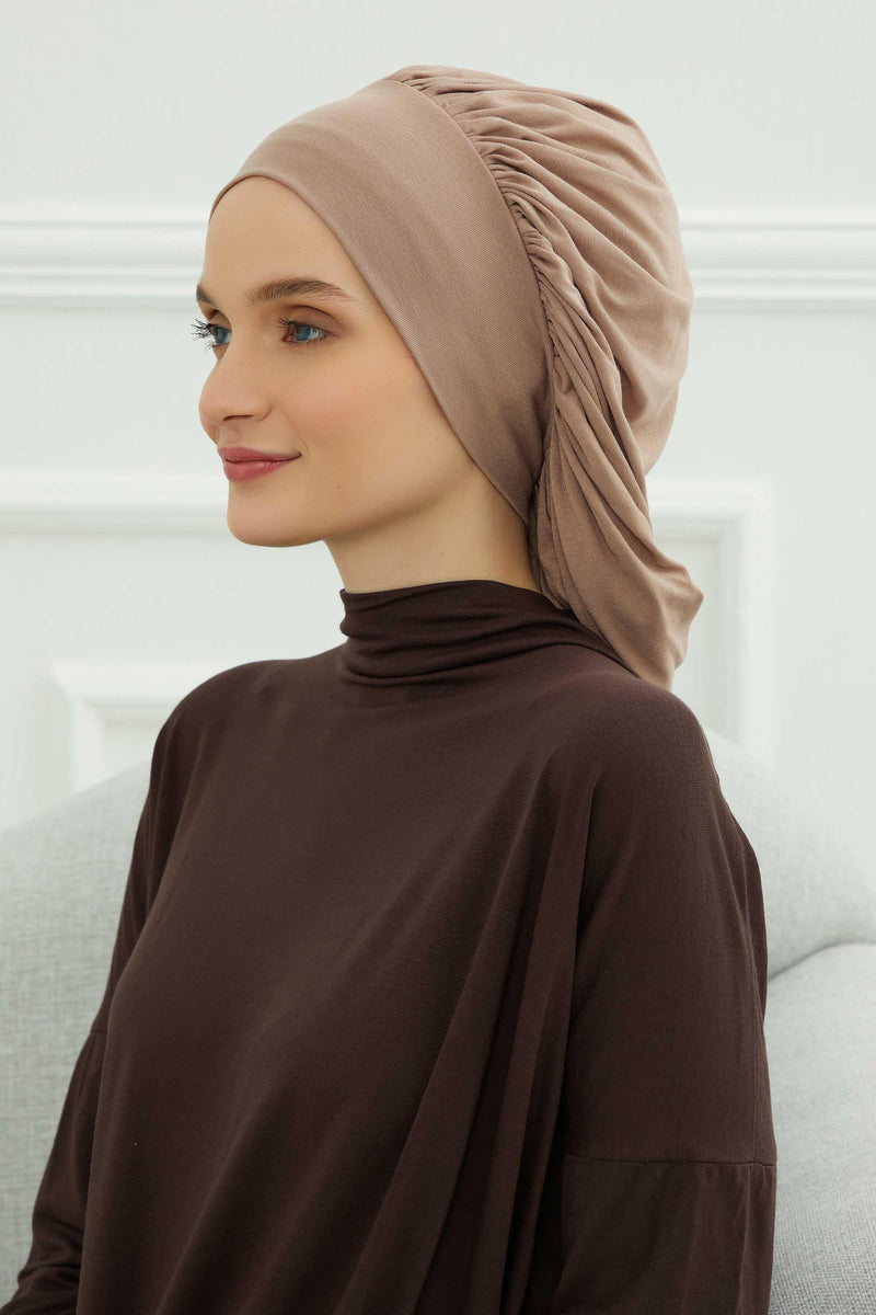 Stylish Cotton Instant Turban For Women Plain Head Wrap, Trendy Soft Beanie Hat for Daily Occasions, Comfortable Chemo Headwear,B-25 Mink