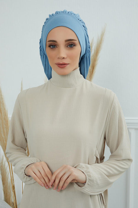Stylish Cotton Instant Turban For Women Plain Head Wrap, Trendy Soft Beanie Hat for Daily Occasions, Comfortable Chemo Headwear,B-25 Blue