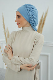 Stylish Cotton Instant Turban For Women Plain Head Wrap, Trendy Soft Beanie Hat for Daily Occasions, Comfortable Chemo Headwear,B-25 Blue