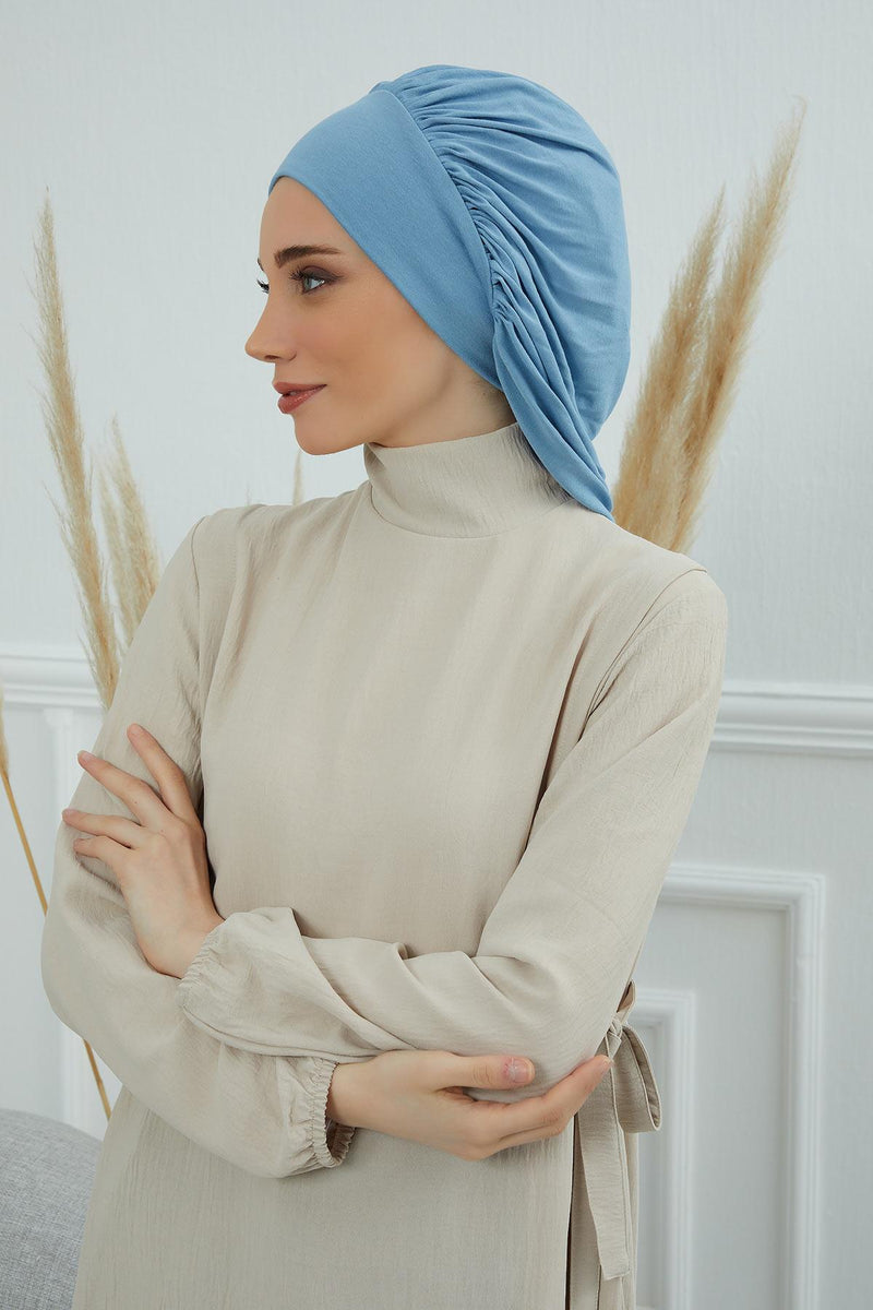 Stylish Cotton Instant Turban For Women Plain Head Wrap, Trendy Soft Beanie Hat for Daily Occasions, Comfortable Chemo Headwear,B-25 Blue