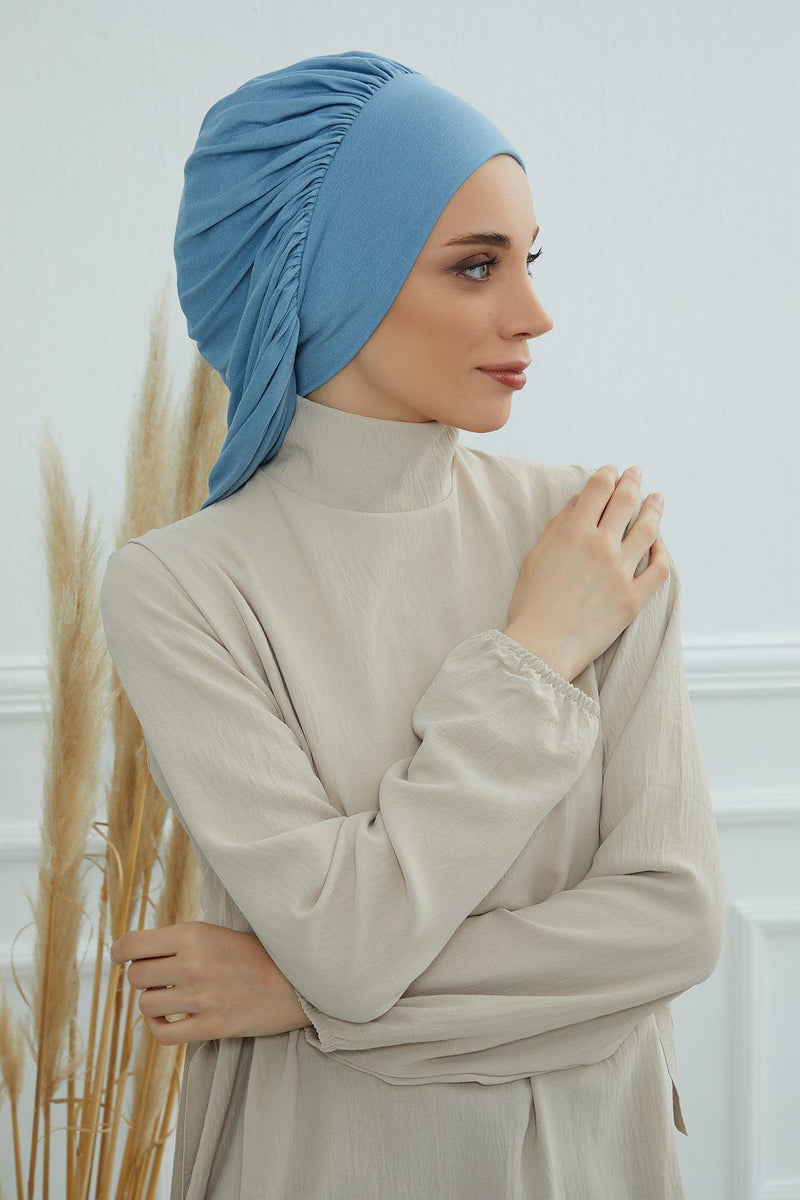 Stylish Cotton Instant Turban For Women Plain Head Wrap, Trendy Soft Beanie Hat for Daily Occasions, Comfortable Chemo Headwear,B-25 Blue