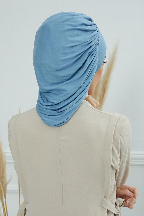Stylish Cotton Instant Turban For Women Plain Head Wrap, Trendy Soft Beanie Hat for Daily Occasions, Comfortable Chemo Headwear,B-25 Blue