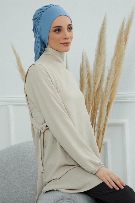 Stylish Cotton Instant Turban For Women Plain Head Wrap, Trendy Soft Beanie Hat for Daily Occasions, Comfortable Chemo Headwear,B-25 Blue