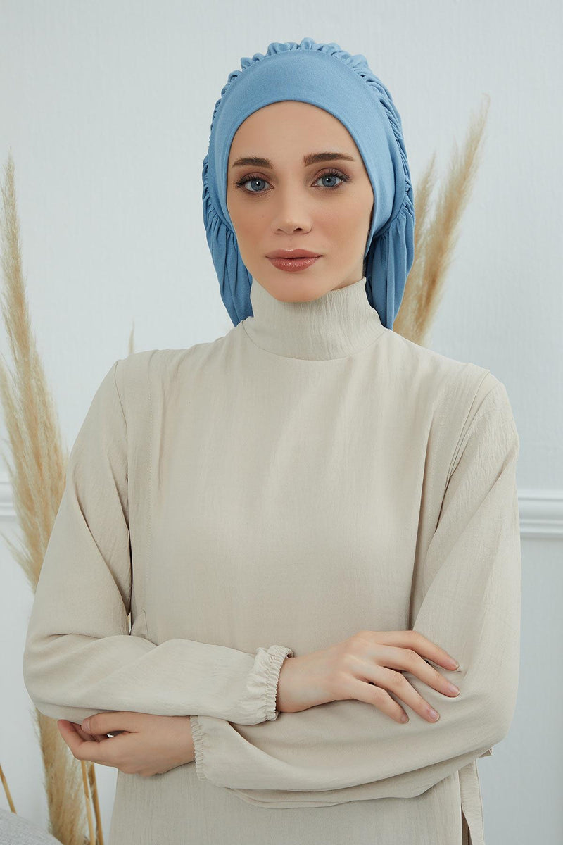Stylish Cotton Instant Turban For Women Plain Head Wrap, Trendy Soft Beanie Hat for Daily Occasions, Comfortable Chemo Headwear,B-25 Blue