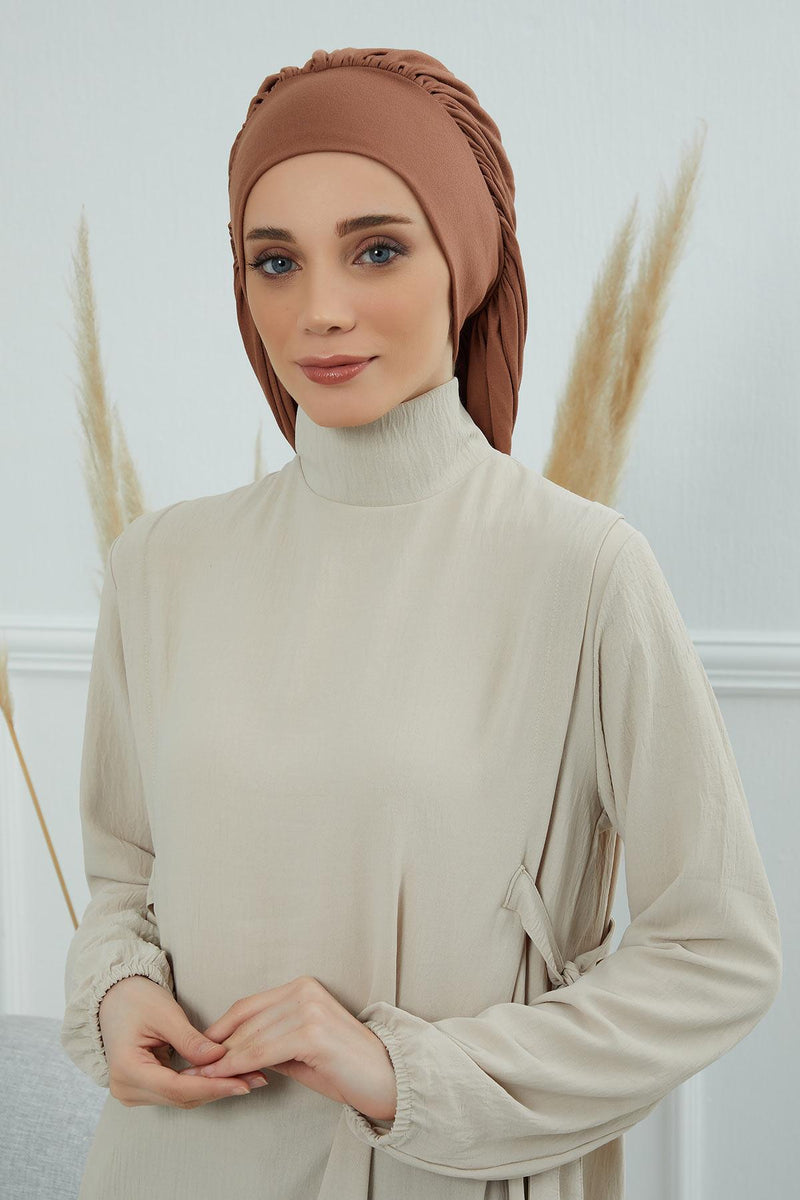 Stylish Cotton Instant Turban For Women Plain Head Wrap, Trendy Soft Beanie Hat for Daily Occasions, Comfortable Chemo Headwear,B-25 Caramel Brown