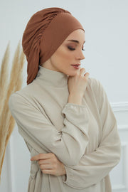 Stylish Cotton Instant Turban For Women Plain Head Wrap, Trendy Soft Beanie Hat for Daily Occasions, Comfortable Chemo Headwear,B-25 Caramel Brown