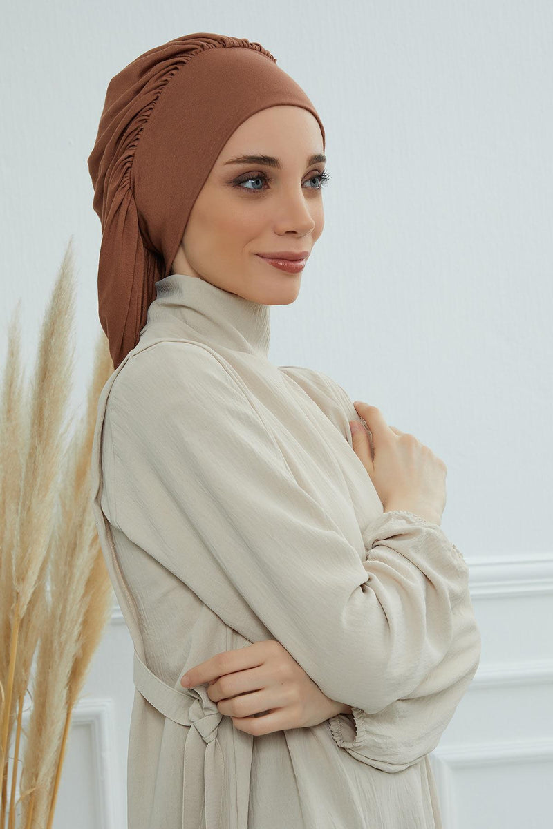 Stylish Cotton Instant Turban For Women Plain Head Wrap, Trendy Soft Beanie Hat for Daily Occasions, Comfortable Chemo Headwear,B-25 Caramel Brown