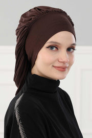 Stylish Cotton Instant Turban For Women Plain Head Wrap, Trendy Soft Beanie Hat for Daily Occasions, Comfortable Chemo Headwear,B-25 Caramel Brown