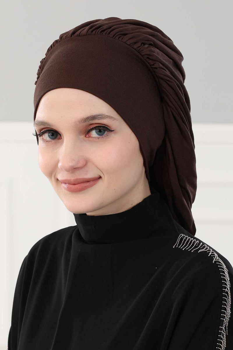 Stylish Cotton Instant Turban For Women Plain Head Wrap, Trendy Soft Beanie Hat for Daily Occasions, Comfortable Chemo Headwear,B-25 Caramel Brown